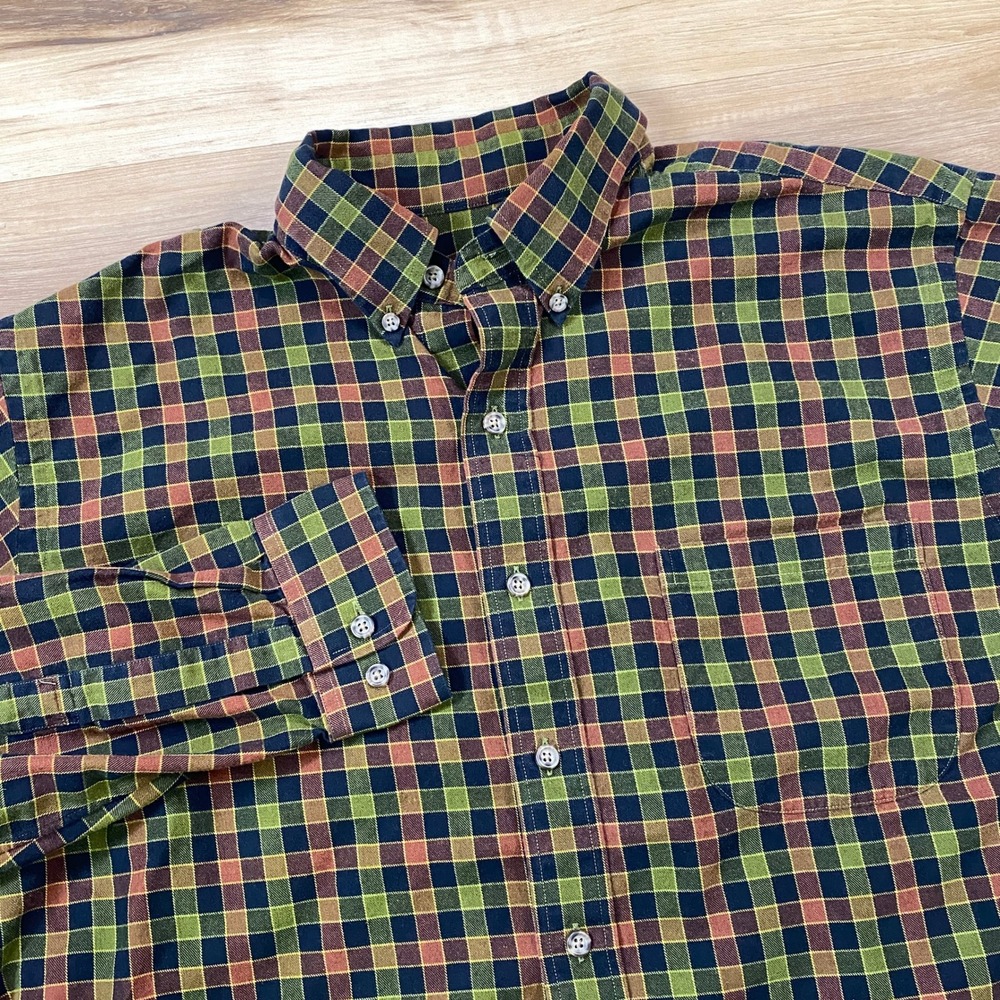 Viyella Plaid Shirt Mens L Heritage Cotton Wool Blend Button Down Green Multi